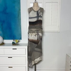 VINTAGE Lauren Vidal Gray and Brown Asymmetrical SILK Skirt set